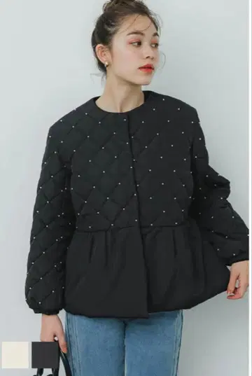 coca 펄 퀼팅 티어드 블루종 자켓