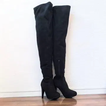 롱 부츠 니하이 부츠 스웨이드 블랙