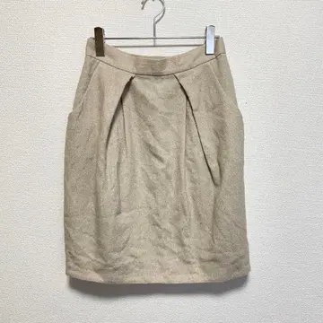 UNITED ARROWS 울 실크 혼방 턱 스커트 베이지 40