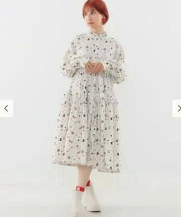 빔즈 BEAMS 동물 프린트 프릴 옷깃 원피스 새상품 미사용