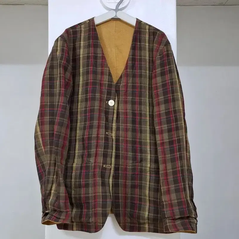 커스텀멜로우 린넨 체크 가디건