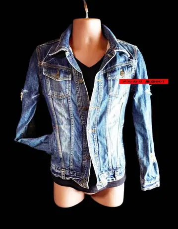 VANQUISH 네이비 컬러 데미지 가공 데님 자켓 뱅퀴시 44 M