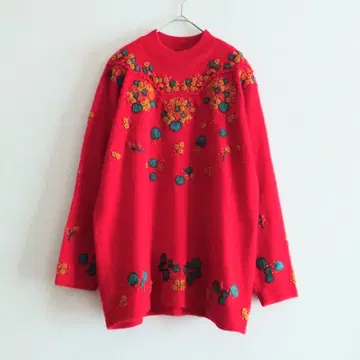 b 쇼와 레트로 YASAN 니트 꽃무늬 입체 모티브 내추럴 빈티지