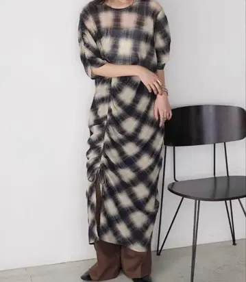 forksy. 시어 체크 사이드 드로스트 원피스