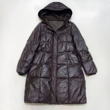 Poshalma 롱 가죽 다운 코트 양가죽 후드