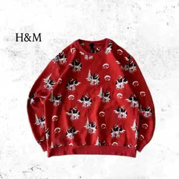 H&M 스노우 트리 올 패턴 맨투맨 루돌프 무늬 레드 크리스마스 XL