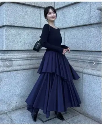 anuans 보트넥 불규칙 밑단 도킹 니트 원피스