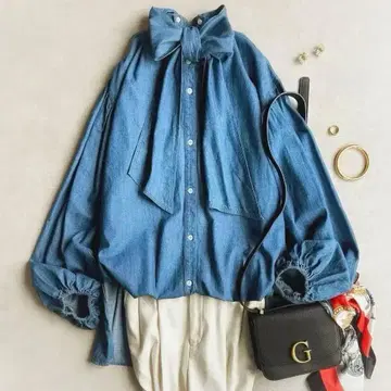 새상품급 LE CERCLE par rope'//보타이 데님 셔츠 리본