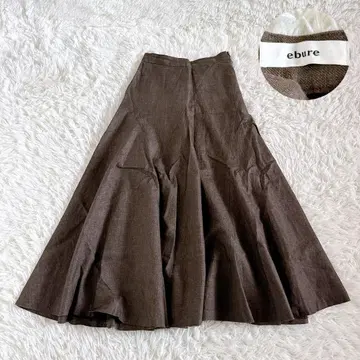 ebure 린넨 샴브레이 플레어 롱 스커트 36 사이즈 브라운 계열