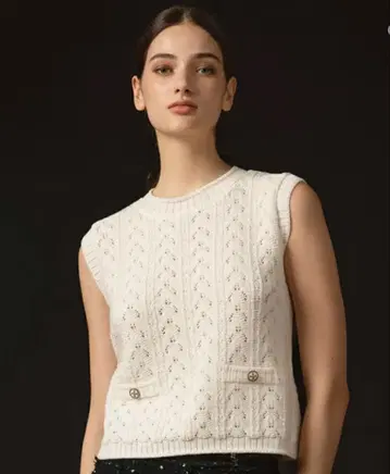 반값 세일 새상품 긴자 매기 시스루 니트 슬리브리스 풀오버