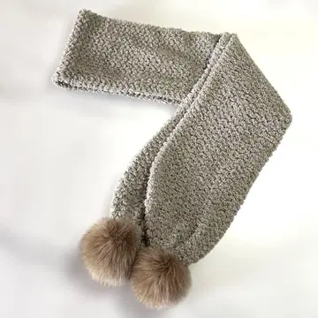 이탈리아제 니트 머플러 그레이 퍼 포함 폼폼 포함 190cm