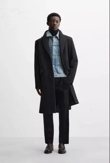 ZARA 울 혼방 체스터 코트 블랙 L 사이즈