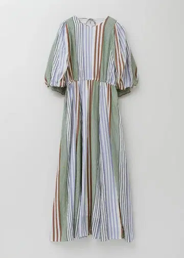 Cotton Voile Stripe Volume Sleeve Dress