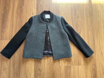 [ Plage ] 바시티 자켓 스타일 울 점퍼 그레이 x 블랙