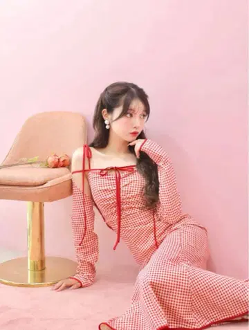 엠미에메 깅엄 체크 앙상블 롱 원피스