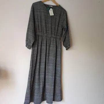 애프터눈 티 블랙 화이트 체크 롱 원피스