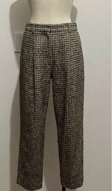 EPOCA 에포카 체크 무늬 울 턱 테이퍼드 팬츠 38