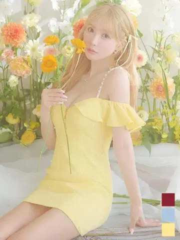 [ 새상품 ] Jewels 오프숄더 캬바쿠라 드레스 옐로우 컬러