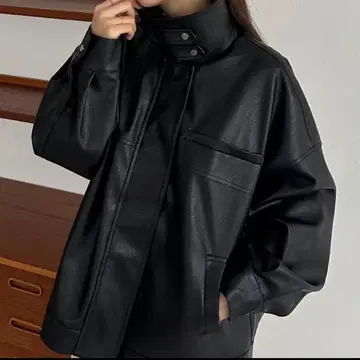 callautia 2way 컬러 PU 가죽 자켓 블랙 M