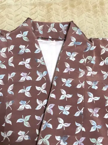 순수 실크 오메시 도추기 적갈색 계열 나뭇잎 패턴