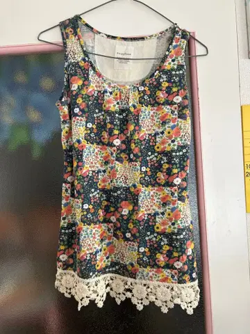 a.g.plus 꽃무늬 슬리브리스 튜닉 구제 의류 에스닉 민족