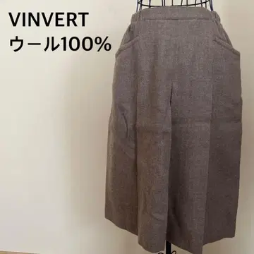 [여성용] 울 스커트/종아리 기장/베이지 브라운/허리밴딩