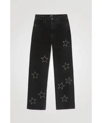 Desigual 반짝이는 별 자수 여성용 슬림 청바지 (블랙)