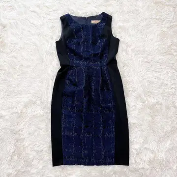 쁘띠 로브 타이트 원피스 바이컬러 깔끔한 파티 드레스 블랙 네이비