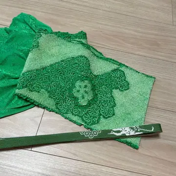 성인식 그린 컬러 오비 장식 천 & 허리띠