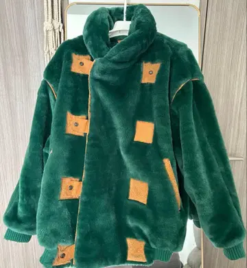 플리스 자켓 그린 패치워크