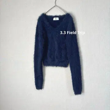 3.3 필드 트립 샤기 페더 니트 숏 기장 블루 파랑
