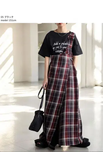 안티카 antiqua 체크 서스펜더 스커트