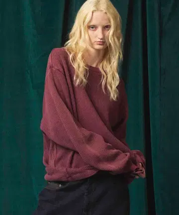 크루넥 롱슬리브 와플 티셔츠 PPL