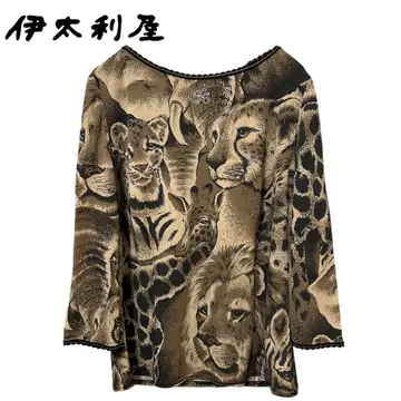 이타리야(이탈리아) 표범 디자인 레이온 니트 티셔츠 애니멀 스톤