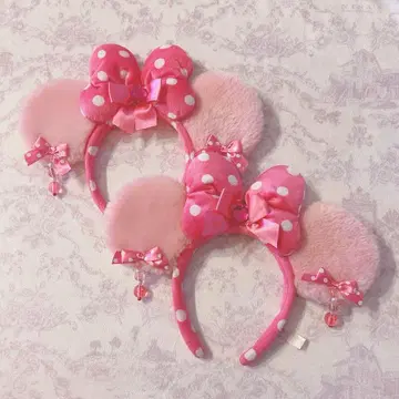 미니 귀찌 핑크 도트 머리띠 페어