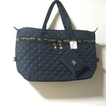 NINA NIRO ITALY 퀼팅 토트백 파우치 포함 블랙
