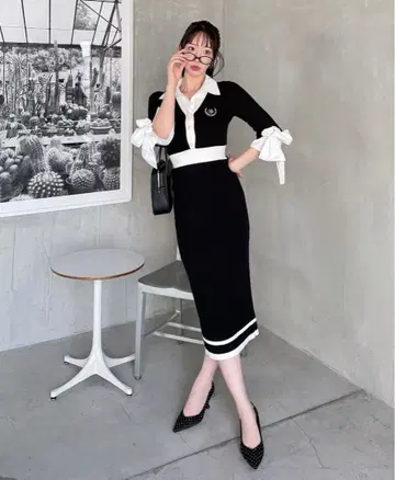 [ ROYAL party ] 셔츠 레이어드 스타일 배색 원피스