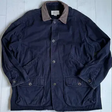 80's 헌팅 자켓 옷깃 가죽 네이비