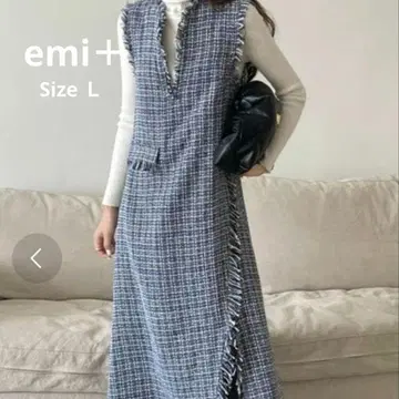 [ 새상품급 ] emi+ 트위드 사이드 슬래시 프린지 V넥 원피스 L