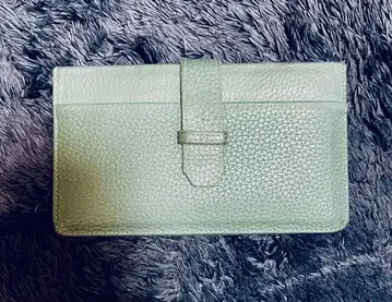 민트 그린 가죽 장지갑 카드 포켓 부착
