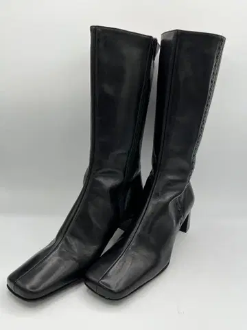 Yoshinoya 롱 부츠 사이드 지퍼 스티치 블랙