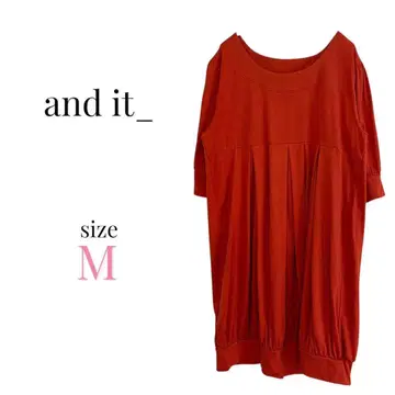 앤잇 [ M ] 5분 소매 튜닉 오렌지 무지 심플 티셔츠 깔끔함