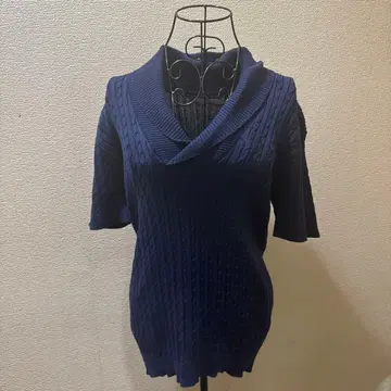 KENZ-STYLE 네이비 반팔 케이블 니트