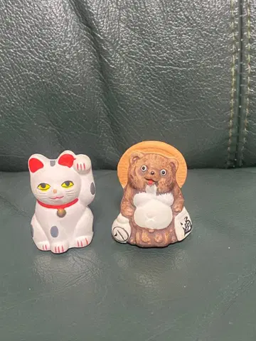 너구리와 마네키네코 세라믹 피규어