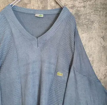 라코스테 자수 로고 니트 스웨터 블루 빈티지 구제 의류 오버 사이즈