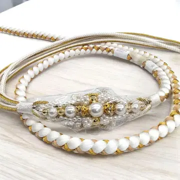 후리소데 장척 허리띠 펄 비즈 큐빅 화이트 색상 꽃 금 #1167