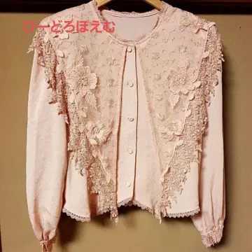 [비드로포엠] 꽃 레이스 자수 연핑크 블라우스 레트로