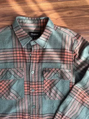 BRIXTON 플란넬 체크 셔츠 그린과 오렌지