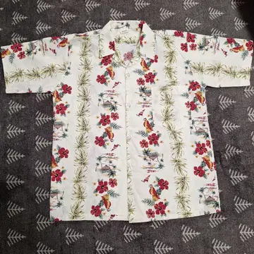 알로하 셔츠 꽃과 새 프린트 반팔