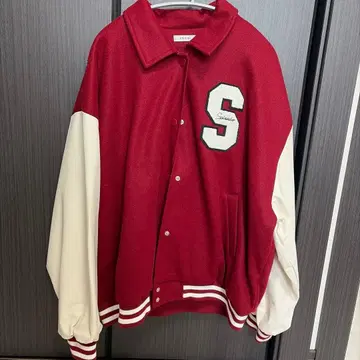 바시티 자켓 빨간색 L S 자수